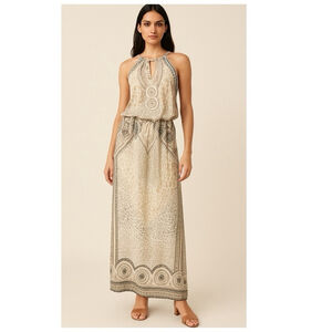 Hale Bob Geometric Tribal Print Halter Viscose Slit Maxi Dress Size S